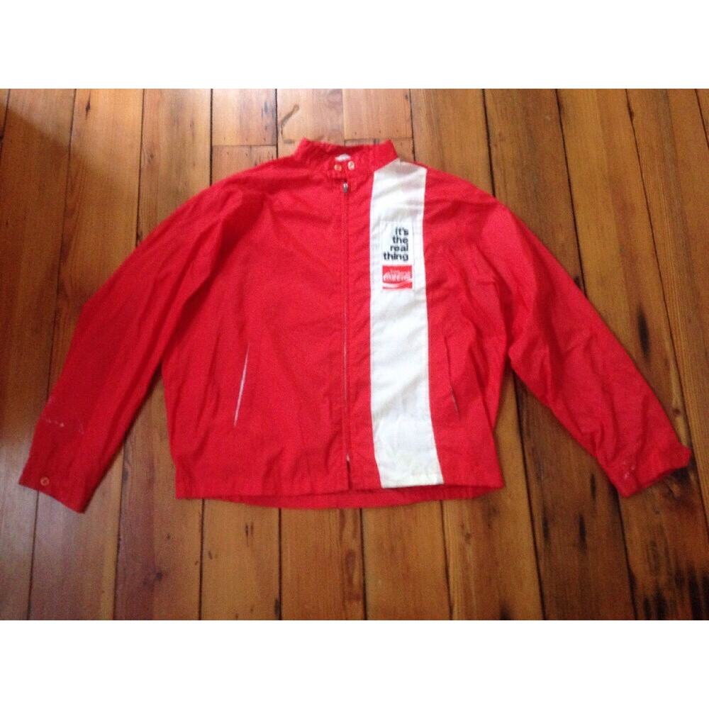 Vintage Coca-Cola It's the Real Thing Red White Bonner Windbreaker Jacket L 53"